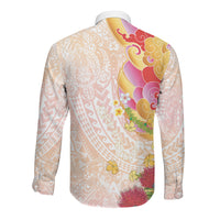 Japanese and Hawaiian Culture Fusion Long Sleeve Button Shirt Irezumi with Turtles and Lei Kakau Pattern Sunset Vibe LT03 - Polynesian Pride