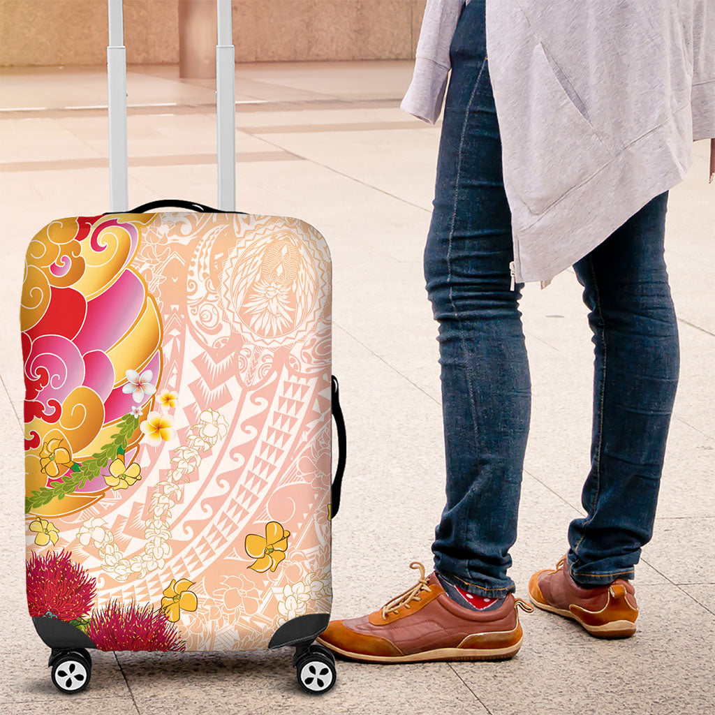 Japanese and Hawaiian Culture Fusion Luggage Cover Irezumi with Turtles and Lei Kakau Pattern Sunset Vibe LT03 Multicolor - Polynesian Pride