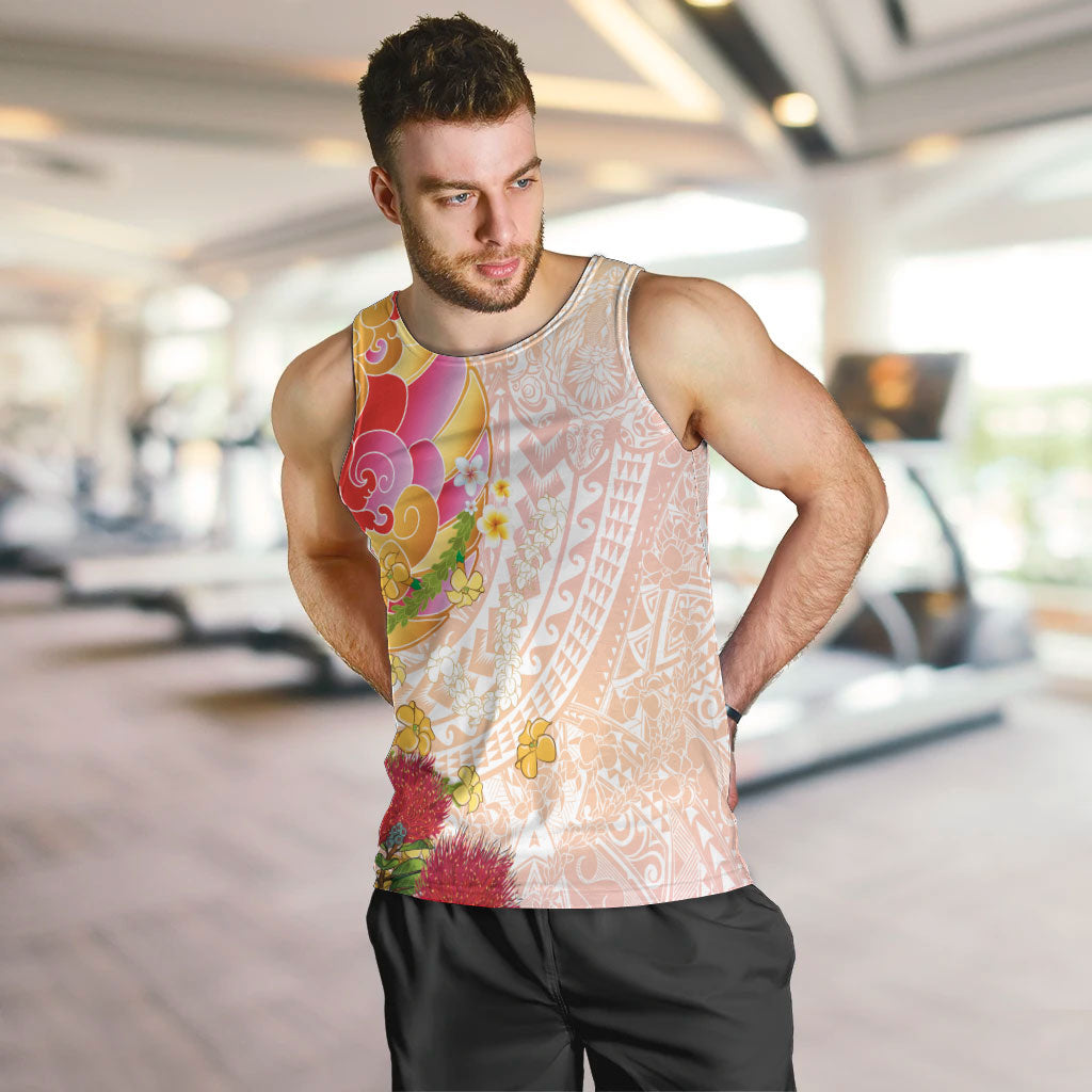 Japanese and Hawaiian Culture Fusion Men Tank Top Irezumi with Turtles and Lei Kakau Pattern Sunset Vibe LT03 Multicolor - Polynesian Pride