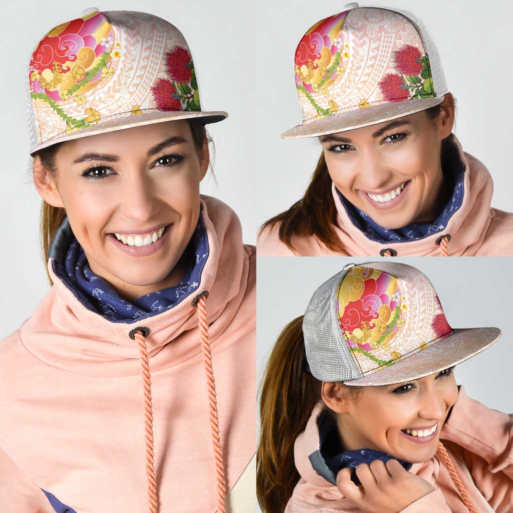 Japanese and Hawaiian Culture Fusion Mesh Trucker Cap Irezumi with Turtles and Lei Kakau Pattern Sunset Vibe LT03 - Polynesian Pride