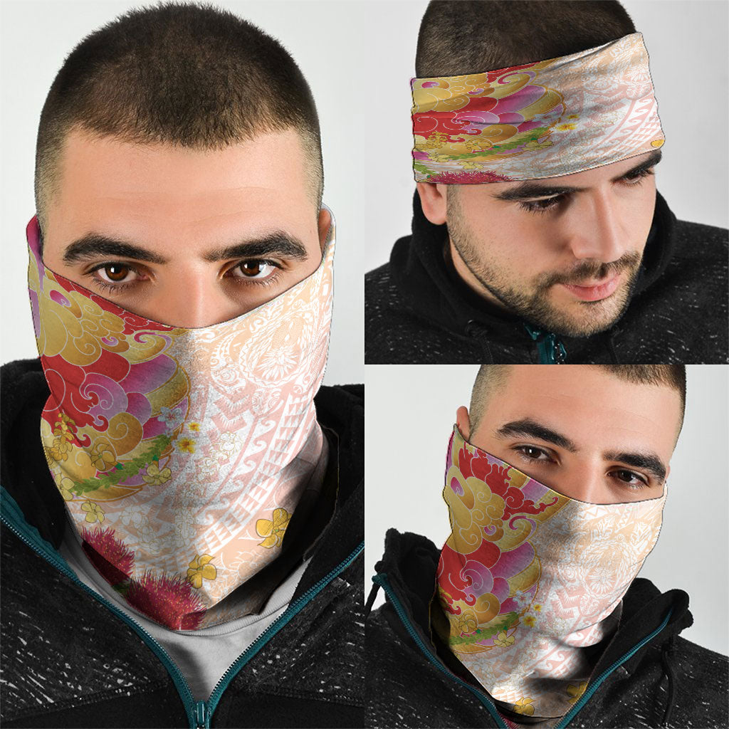 Japanese and Hawaiian Culture Fusion Neck Gaiter Irezumi with Turtles and Lei Kakau Pattern Sunset Vibe LT03 - Polynesian Pride