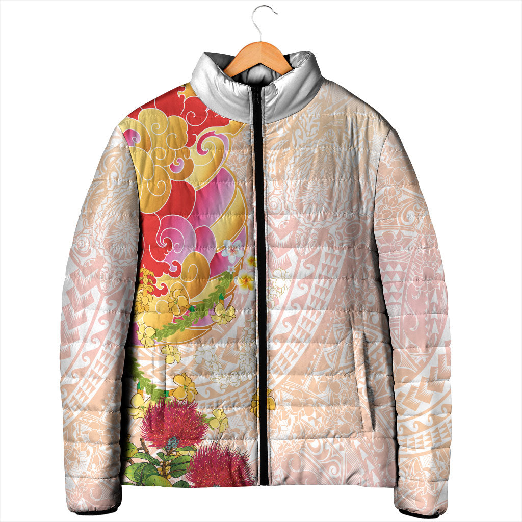 Japanese and Hawaiian Culture Fusion Padded Jacket Irezumi with Turtles and Lei Kakau Pattern Sunset Vibe LT03 - Polynesian Pride