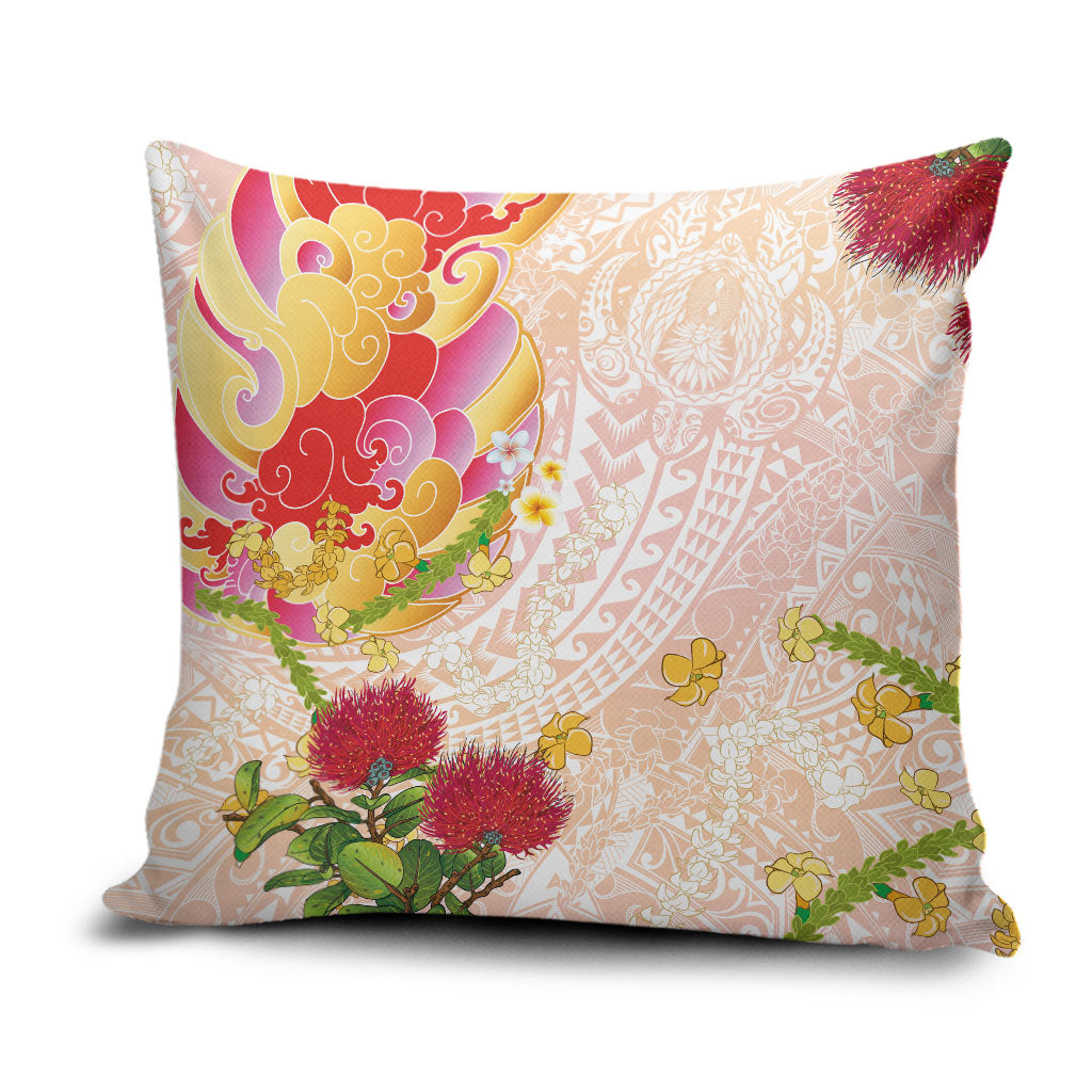 Japanese and Hawaiian Culture Fusion Pillow Cover Irezumi with Turtles and Lei Kakau Pattern Sunset Vibe LT03 Multicolor - Polynesian Pride