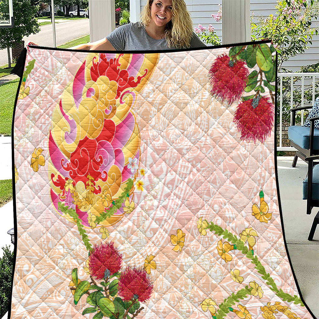 Japanese and Hawaiian Culture Fusion Quilt Irezumi with Turtles and Lei Kakau Pattern Sunset Vibe LT03 Multicolor - Polynesian Pride