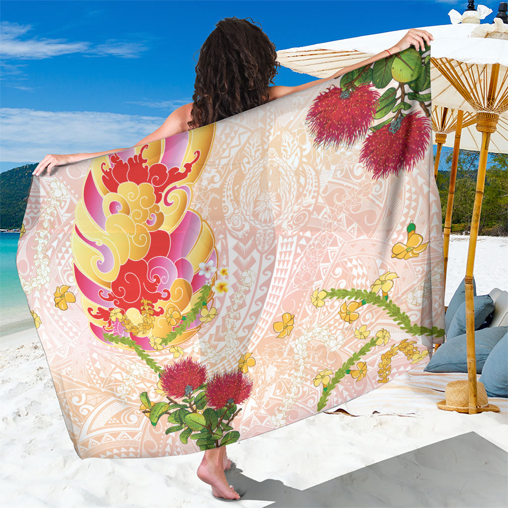 Japanese and Hawaiian Culture Fusion Sarong Irezumi with Turtles and Lei Kakau Pattern Sunset Vibe LT03 One Size 44 x 66 inches Multicolor - Polynesian Pride