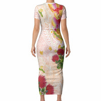 Japanese and Hawaiian Culture Fusion Short Sleeve Bodycon Dress Irezumi with Turtles and Lei Kakau Pattern Sunset Vibe LT03 - Polynesian Pride