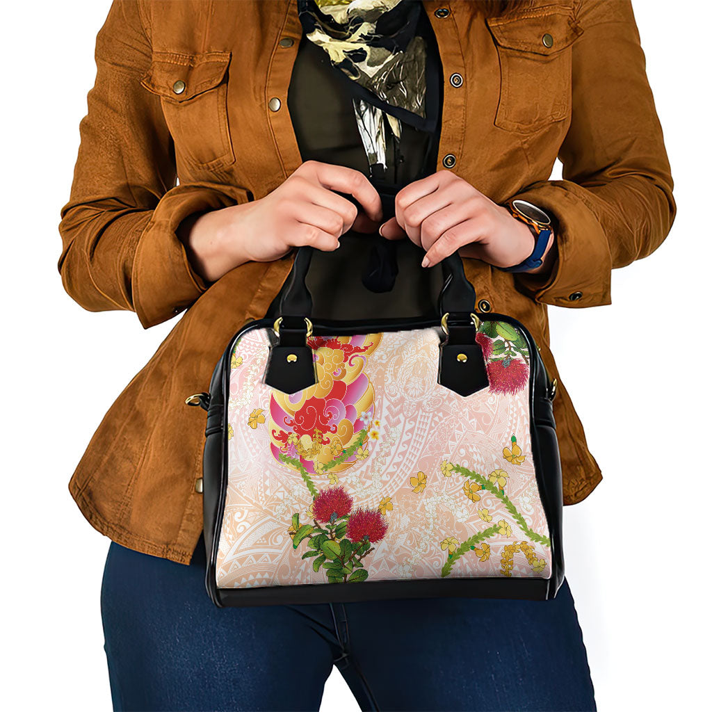 Japanese and Hawaiian Culture Fusion Shoulder Handbag Irezumi with Turtles and Lei Kakau Pattern Sunset Vibe LT03 - Polynesian Pride