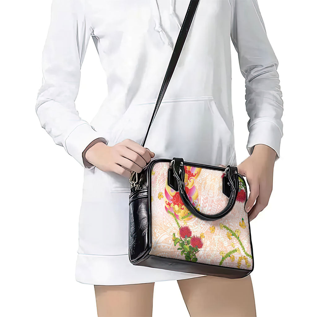 Japanese and Hawaiian Culture Fusion Shoulder Handbag Irezumi with Turtles and Lei Kakau Pattern Sunset Vibe LT03 - Polynesian Pride