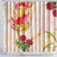 Japanese and Hawaiian Culture Fusion Shower Curtain Irezumi with Turtles and Lei Kakau Pattern Sunset Vibe LT03 - Polynesian Pride