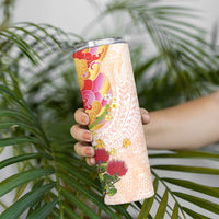 Japanese and Hawaiian Culture Fusion Skinny Tumbler Irezumi with Turtles and Lei Kakau Pattern Sunset Vibe LT03 - Polynesian Pride