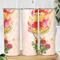 Japanese and Hawaiian Culture Fusion Skinny Tumbler Irezumi with Turtles and Lei Kakau Pattern Sunset Vibe LT03 - Polynesian Pride