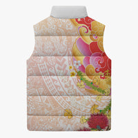 Japanese and Hawaiian Culture Fusion Sleeveless Puffer Jacket Irezumi with Turtles and Lei Kakau Pattern Sunset Vibe LT03 - Polynesian Pride