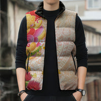 Japanese and Hawaiian Culture Fusion Sleeveless Puffer Jacket Irezumi with Turtles and Lei Kakau Pattern Sunset Vibe LT03 - Polynesian Pride