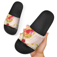 Japanese and Hawaiian Culture Fusion Slide Sandals Irezumi with Turtles and Lei Kakau Pattern Sunset Vibe LT03 - Polynesian Pride