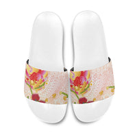 Japanese and Hawaiian Culture Fusion Slide Sandals Irezumi with Turtles and Lei Kakau Pattern Sunset Vibe LT03 Multicolor - Polynesian Pride