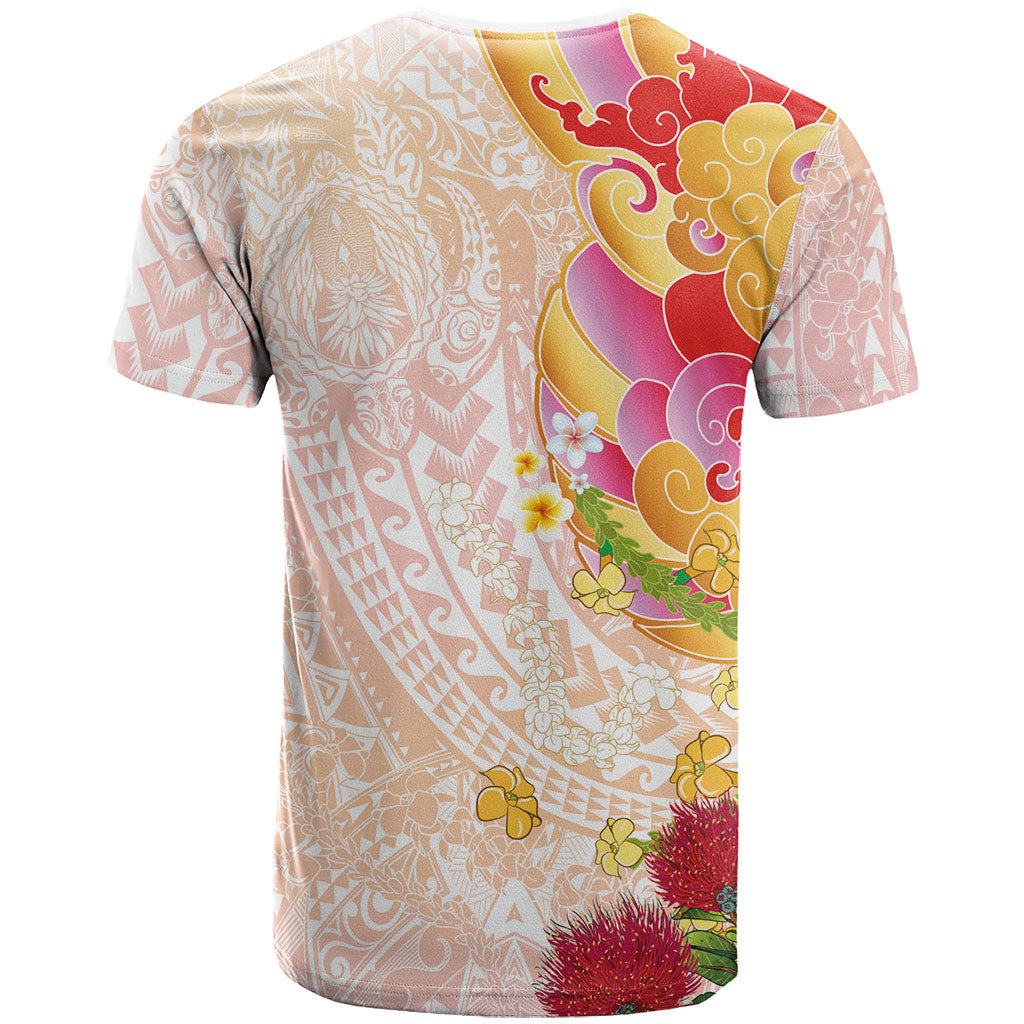 Japanese and Hawaiian Culture Fusion T Shirt Irezumi with Turtles and Lei Kakau Pattern Sunset Vibe LT03 - Polynesian Pride