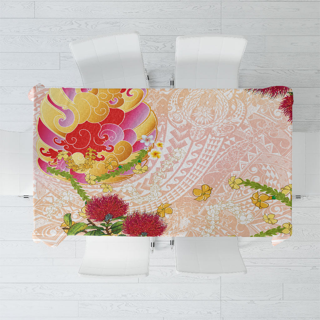 Japanese and Hawaiian Culture Fusion Tablecloth Irezumi with Turtles and Lei Kakau Pattern Sunset Vibe LT03 Multicolor - Polynesian Pride