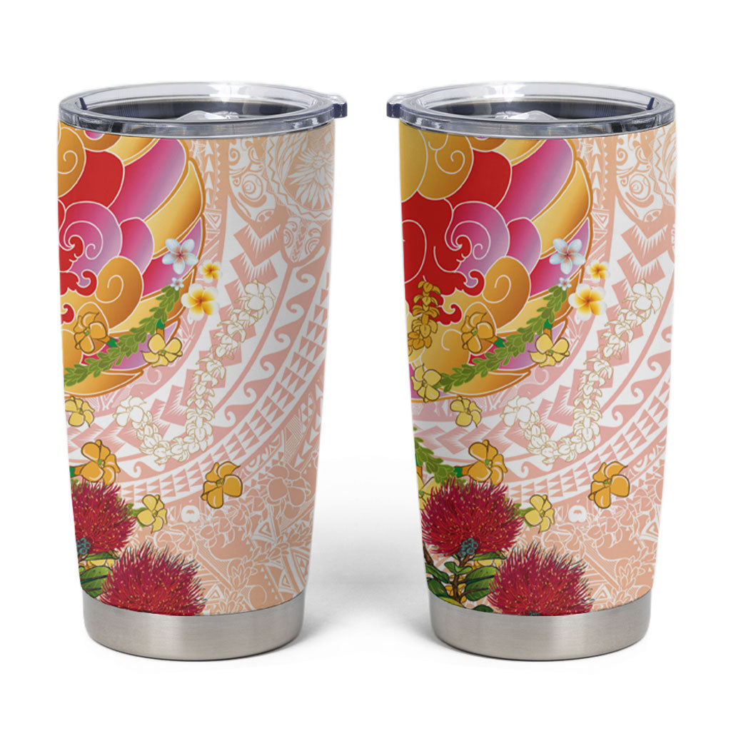 Japanese and Hawaiian Culture Fusion Tumbler Cup Irezumi with Turtles and Lei Kakau Pattern Sunset Vibe LT03 Multicolor - Polynesian Pride
