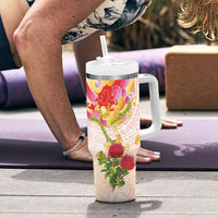 Japanese and Hawaiian Culture Fusion Tumbler With Handle Irezumi with Turtles and Lei Kakau Pattern Sunset Vibe LT03 - Polynesian Pride