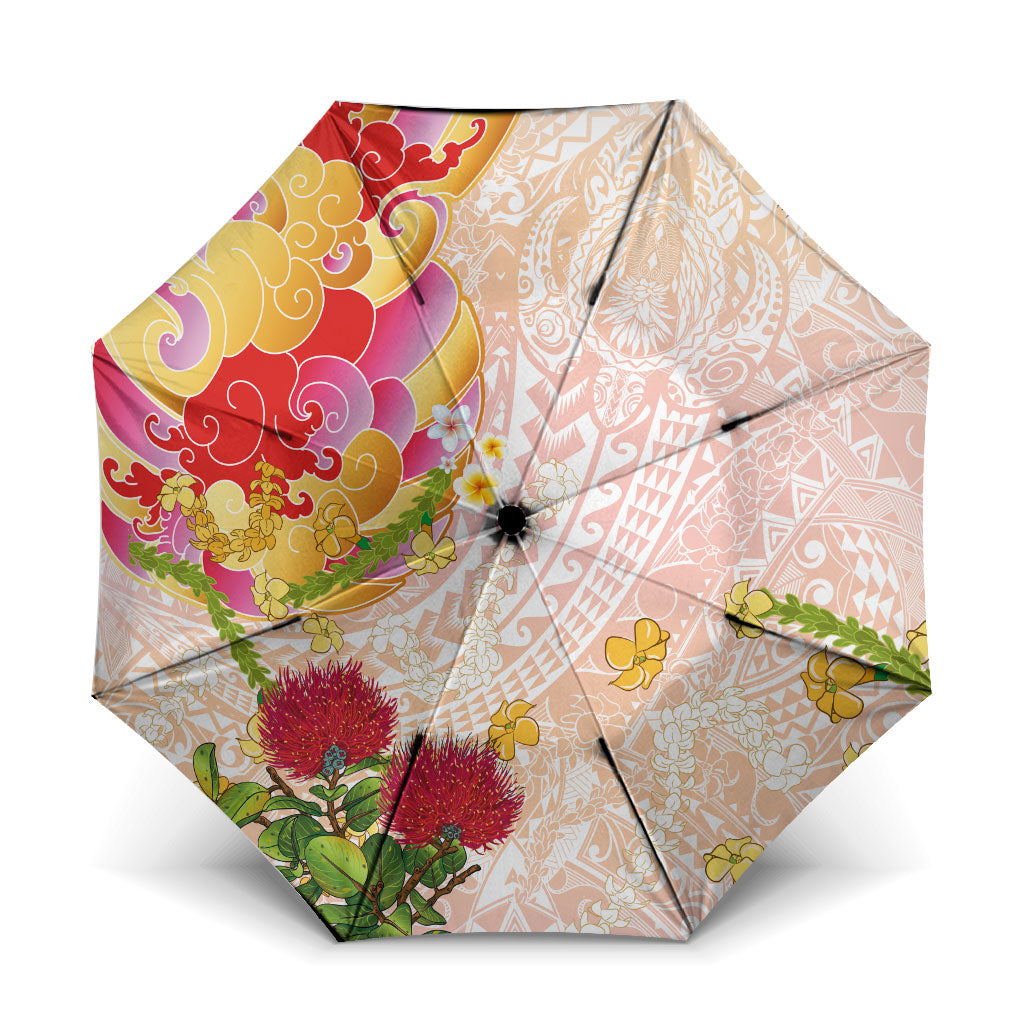 Japanese and Hawaiian Culture Fusion Umbrella Irezumi with Turtles and Lei Kakau Pattern Sunset Vibe LT03 One Size Folded 11.42 inch Opened Diameter 37.4 inch Multicolor - Polynesian Pride