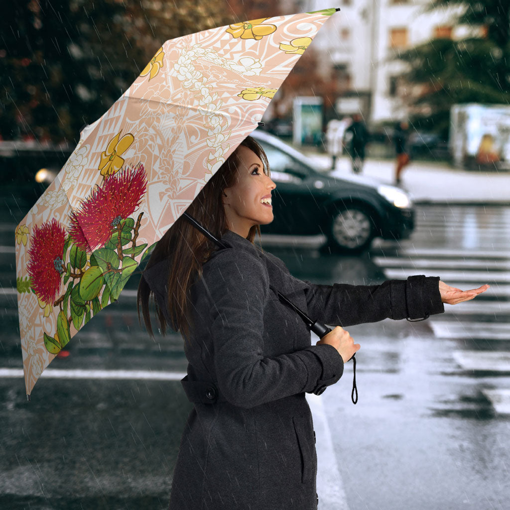 Japanese and Hawaiian Culture Fusion Umbrella Irezumi with Turtles and Lei Kakau Pattern Sunset Vibe LT03 - Polynesian Pride