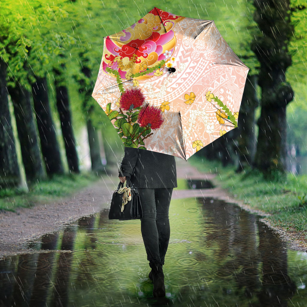 Japanese and Hawaiian Culture Fusion Umbrella Irezumi with Turtles and Lei Kakau Pattern Sunset Vibe LT03 - Polynesian Pride