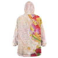 Japanese and Hawaiian Culture Fusion Wearable Blanket Hoodie Irezumi with Turtles and Lei Kakau Pattern Sunset Vibe LT03 - Polynesian Pride