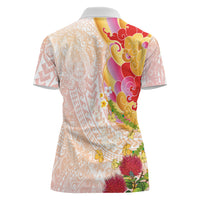 Japanese and Hawaiian Culture Fusion Women Polo Shirt Irezumi with Turtles and Lei Kakau Pattern Sunset Vibe LT03 - Polynesian Pride