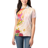 Japanese and Hawaiian Culture Fusion Women Polo Shirt Irezumi with Turtles and Lei Kakau Pattern Sunset Vibe LT03 - Polynesian Pride