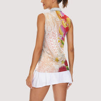 Japanese and Hawaiian Culture Fusion Women Sleeveless Polo Shirt Irezumi with Turtles and Lei Kakau Pattern Sunset Vibe LT03 - Polynesian Pride