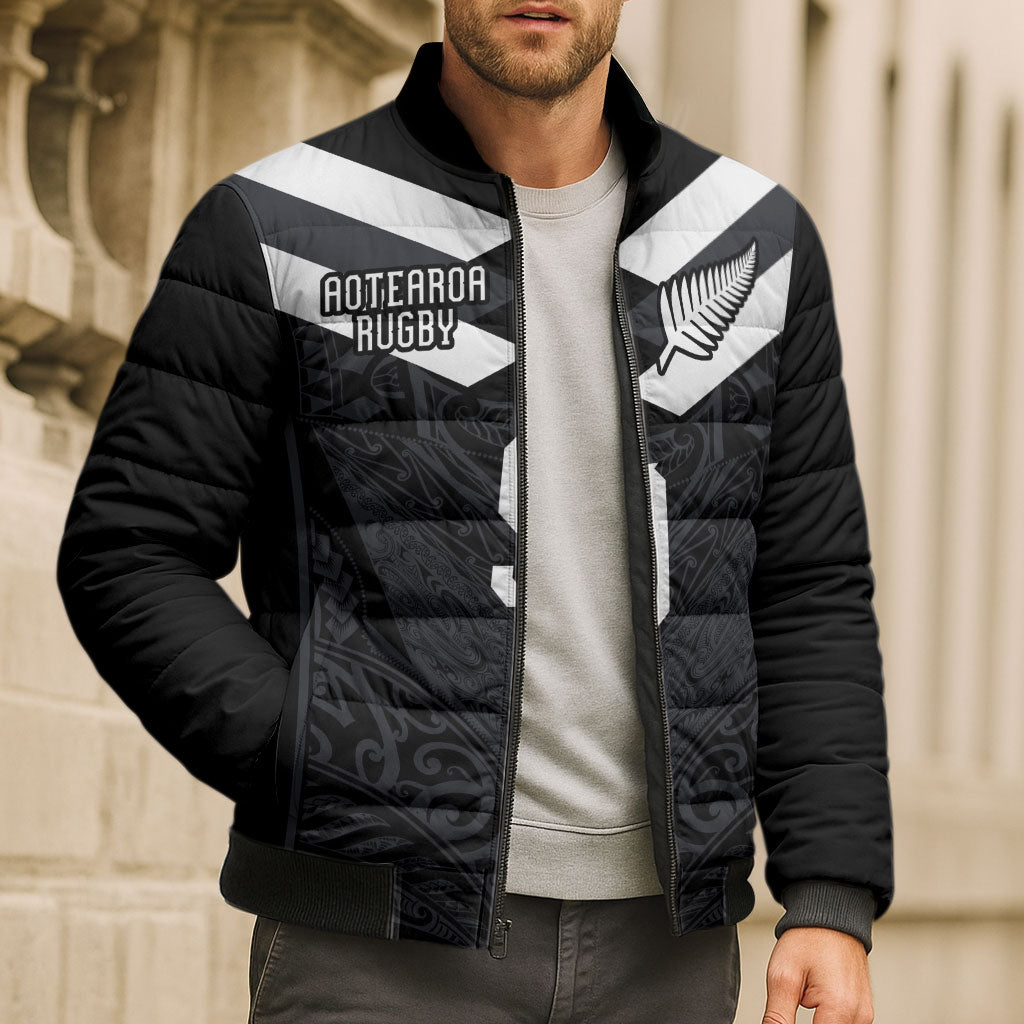 Aotearoa Rugby Custom Bomber Puffer Jacket Maori Tribal Motifs Stripes-Sporty Style LT03 - Polynesian Pride
