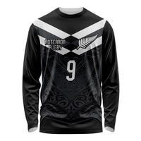Aotearoa Rugby Custom Long Sleeve Shirt Maori Tribal Motifs Stripes-Sporty Style LT03 Unisex Black - Polynesian Pride