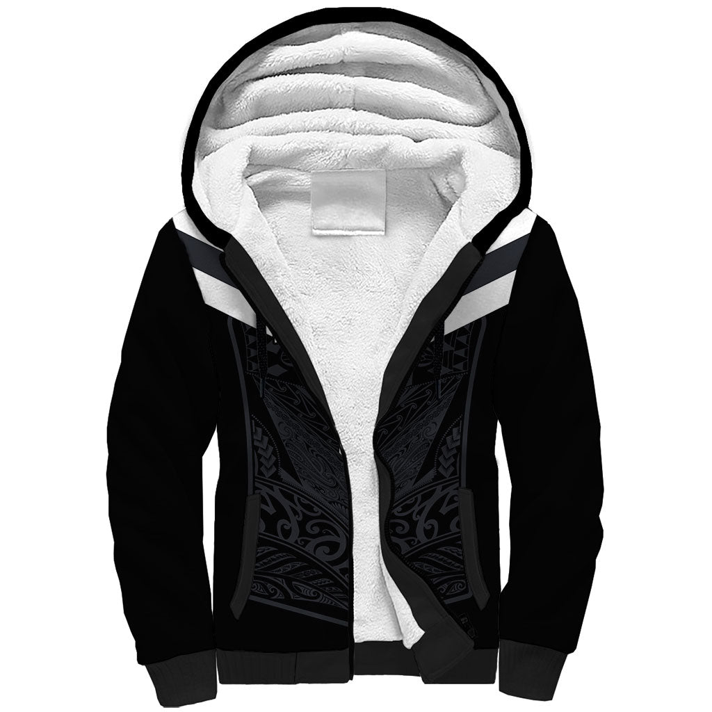 Aotearoa Rugby Custom Sherpa Hoodie Maori Tribal Motifs Stripes-Sporty Style LT03 Unisex Black - Polynesian Pride
