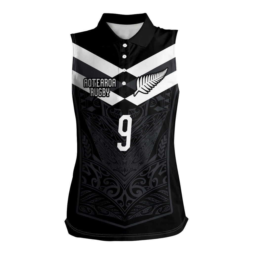 Aotearoa Rugby Custom Women Sleeveless Polo Shirt Maori Tribal Motifs Stripes-Sporty Style LT03 Female Black - Polynesian Pride