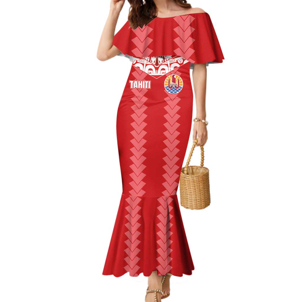 Custom Tahiti Football Polynesian Pattern Family Matching Mermaid Dress and Hawaiian Shirt LT03 Mom's Dress Red - Polynesian Pride