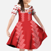 Custom Tahiti Football Polynesian Pattern Family Matching Puletasi and Hawaiian Shirt LT03 Daughter's Dress Red - Polynesian Pride