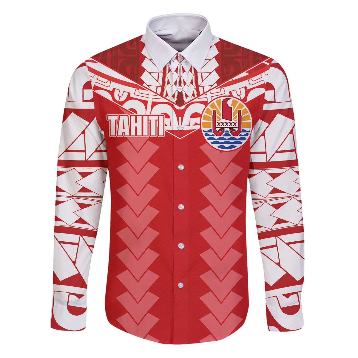 Custom Tahiti Football Polynesian Pattern Family Matching Puletasi and Hawaiian Shirt LT03 Dad's Shirt - Long Sleeve Red - Polynesian Pride