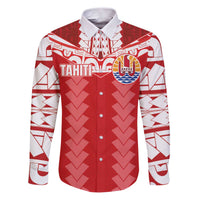 Custom Tahiti Football Polynesian Pattern Family Matching Puletasi and Hawaiian Shirt LT03 Dad's Shirt - Long Sleeve Red - Polynesian Pride