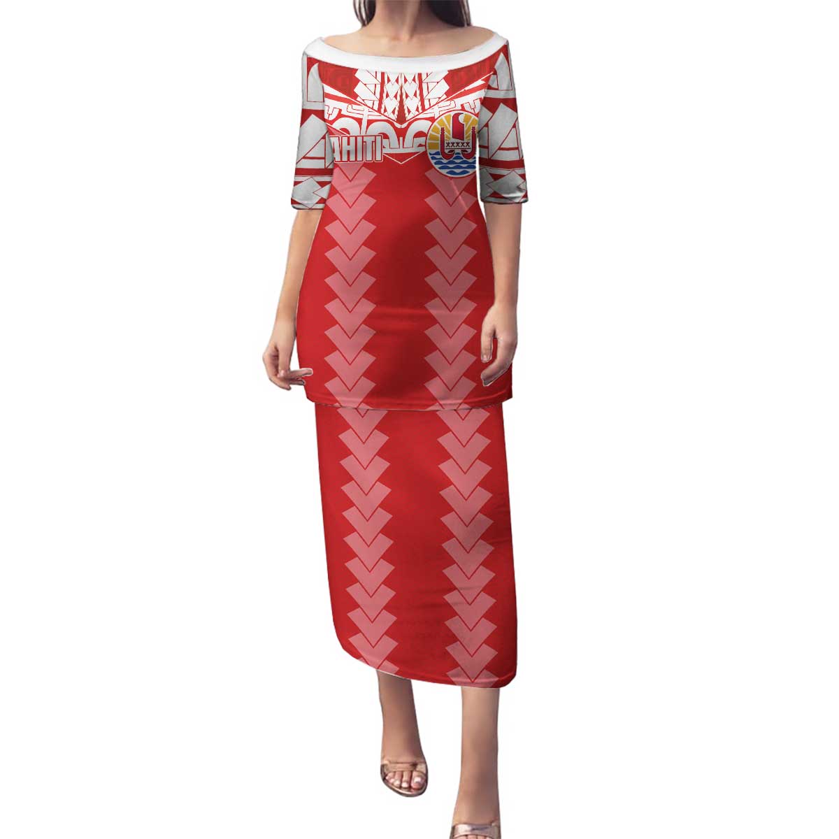 Custom Tahiti Football Polynesian Pattern Family Matching Puletasi and Hawaiian Shirt LT03 Mom's Dress Red - Polynesian Pride