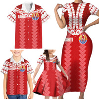 Custom Tahiti Football Polynesian Pattern Family Matching Short Sleeve Bodycon Dress and Hawaiian Shirt LT03 - Polynesian Pride