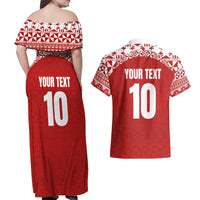 Custom Tonga Football Ngatu Tribal Tattoo Couples Matching Off Shoulder Maxi Dress and Hawaiian Shirt LT03 - Polynesian Pride