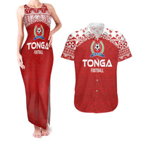 Custom Tonga Football Ngatu Tribal Tattoo Couples Matching Tank Maxi Dress and Hawaiian Shirt LT03 Red - Polynesian Pride