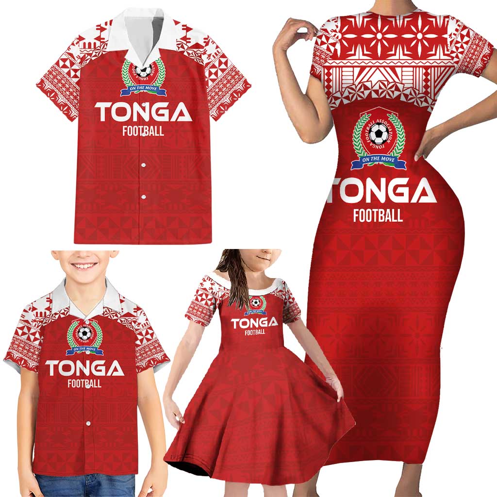 Custom Tonga Football Ngatu Tribal Tattoo Family Matching Short Sleeve Bodycon Dress and Hawaiian Shirt LT03 - Polynesian Pride