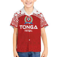 Custom Tonga Football Ngatu Tribal Tattoo Family Matching Short Sleeve Bodycon Dress and Hawaiian Shirt LT03 Son's Shirt Red - Polynesian Pride