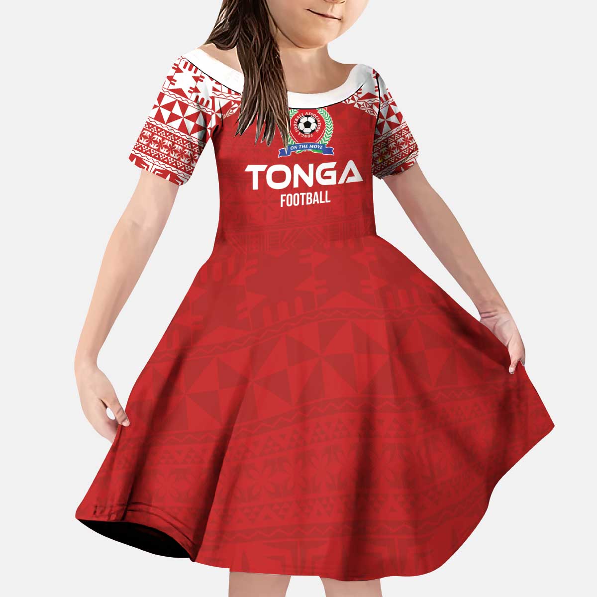 Custom Tonga Football Ngatu Tribal Tattoo Kid Short Sleeve Dress