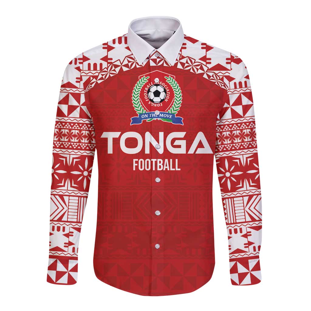 Custom Tonga Football Ngatu Tribal Tattoo Long Sleeve Button Shirt