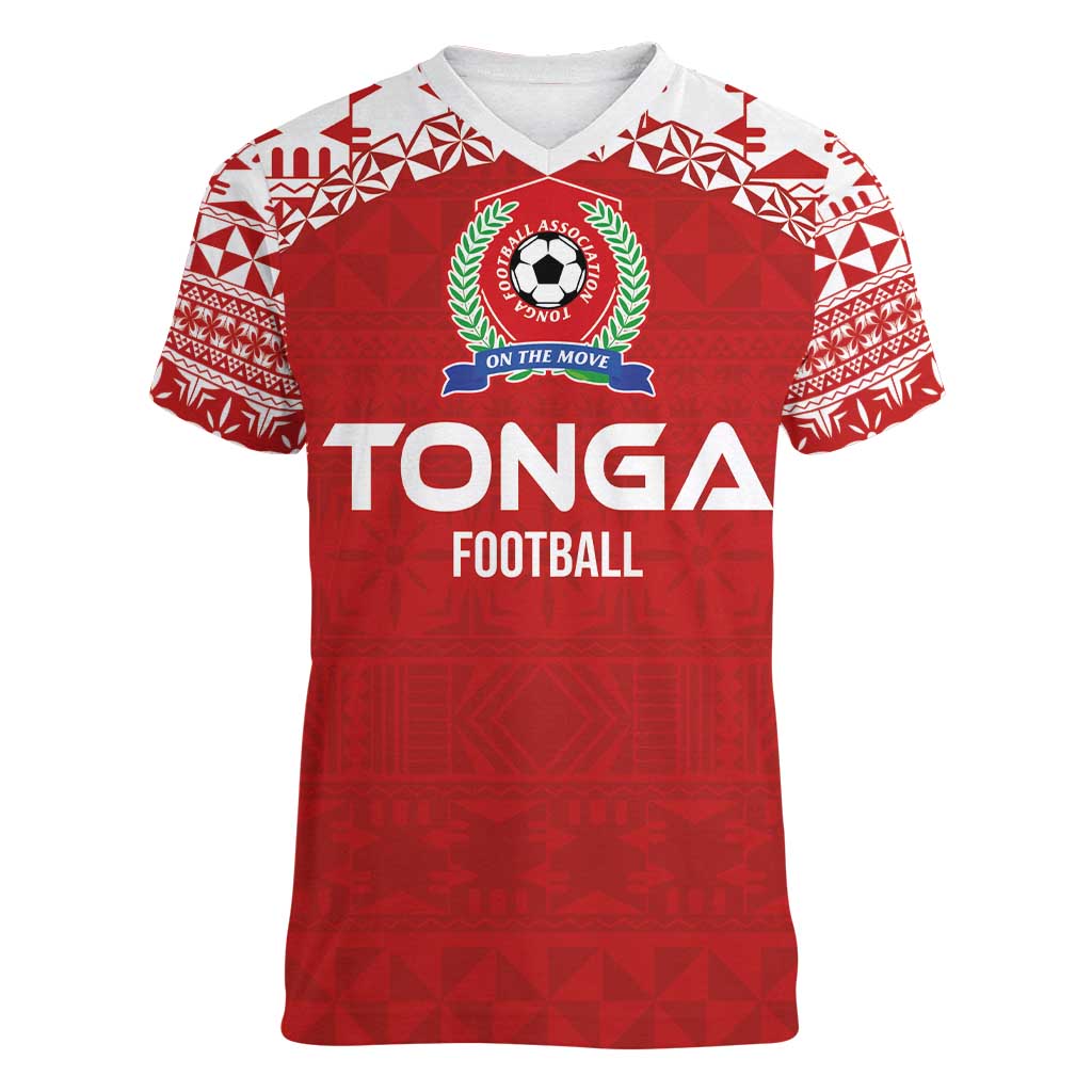 Custom Tonga Football Ngatu Tribal Tattoo Women V-Neck T-Shirt