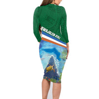 Marshall Islands Kwajalein Atoll Family Matching Long Sleeve Bodycon Dress and Hawaiian Shirt Polynesian Pattern and Undersea Animals