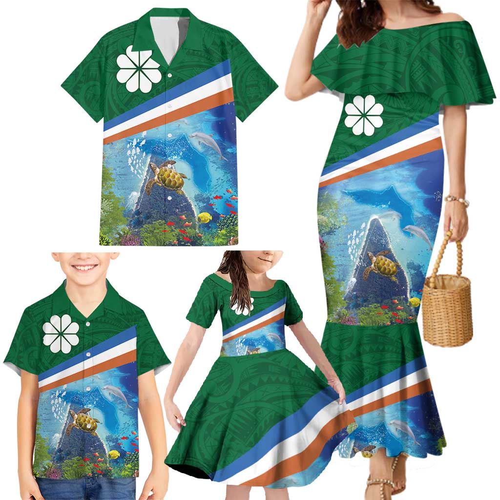 Marshall Islands Kwajalein Atoll Family Matching Mermaid Dress and Hawaiian Shirt Polynesian Pattern and Undersea Animals