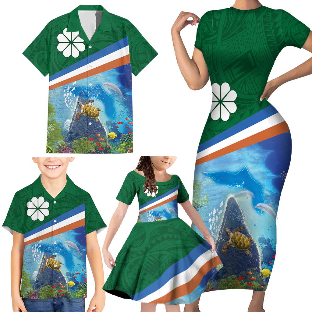 Marshall Islands Kwajalein Atoll Family Matching Short Sleeve Bodycon Dress and Hawaiian Shirt Polynesian Pattern and Undersea Animals